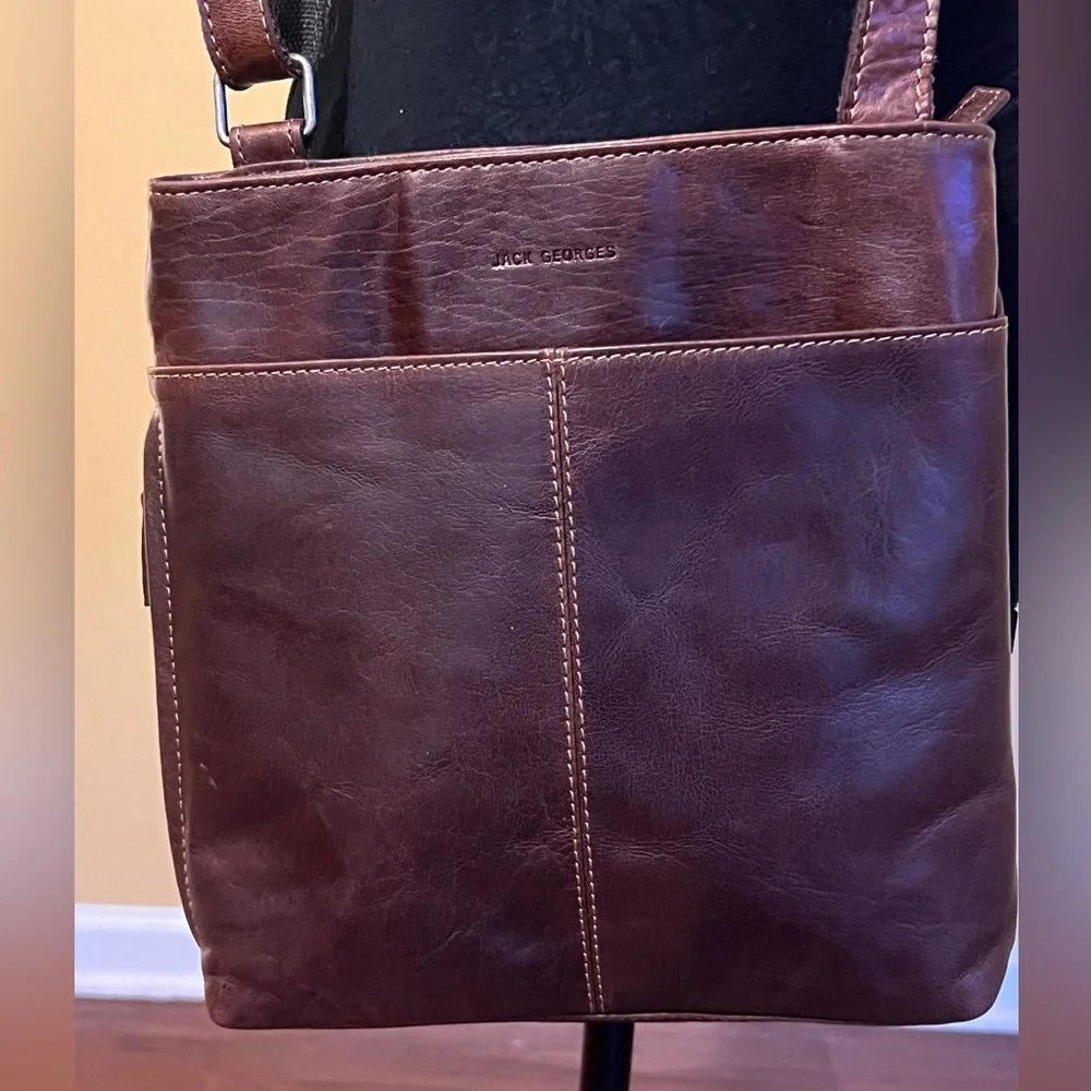 JACK  GEORGES  hand~stained Buffalo leather unisex messenger Bag